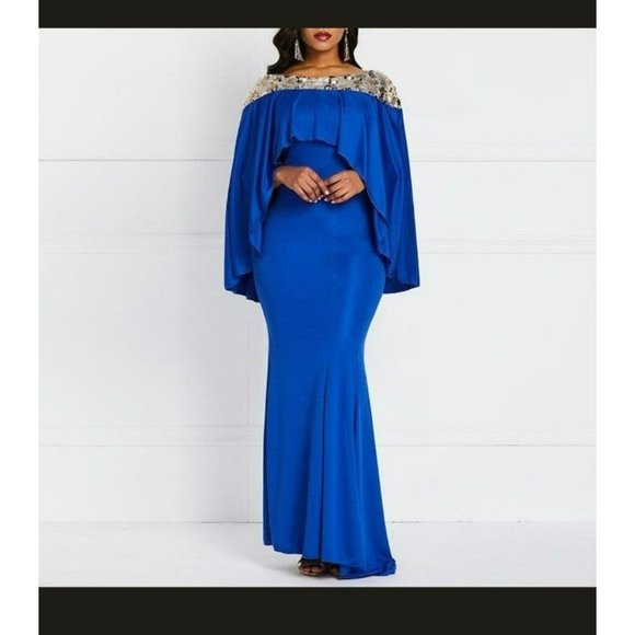 Rosewe Dresses & Skirts - Elegant Wedding Guest Maxi Royal Blue Embellished dress with overlay size XL